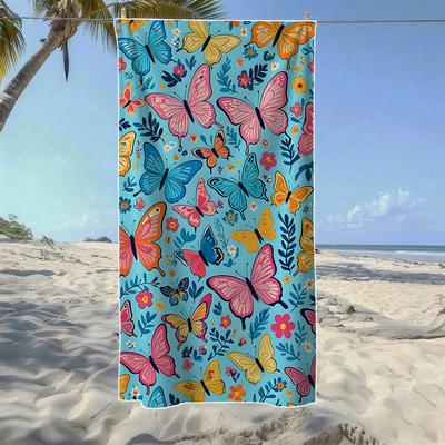 Butterfly & Dolphin Marine Beach Towel, Soft Quick-Drying, Perfect For Portable Outdoor Travel,Swimming,Camping And Summer Beach