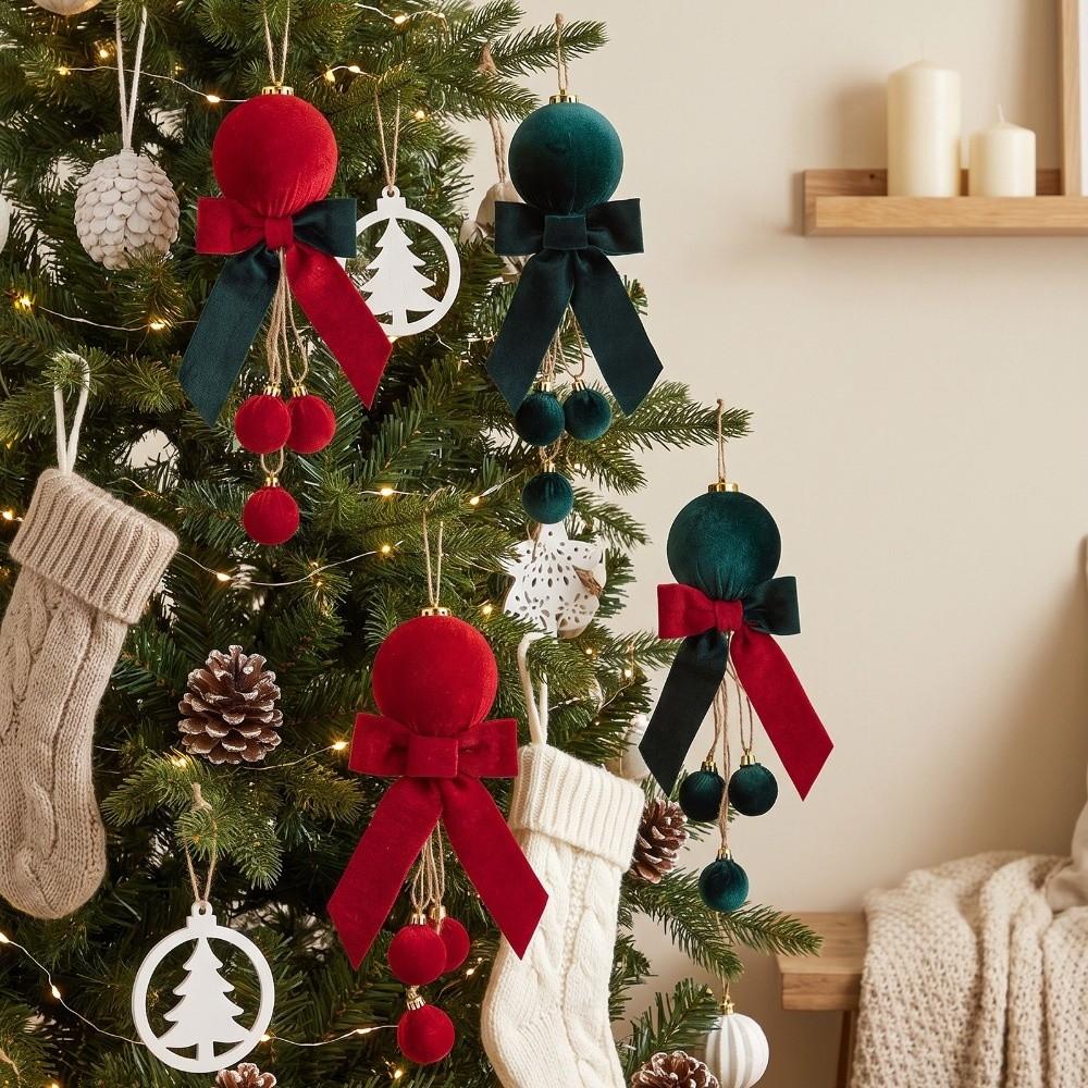 Velvet Ball Bow Pendant Ball Tassel Xmas Tree Hanging Charm Fireplace Hanging