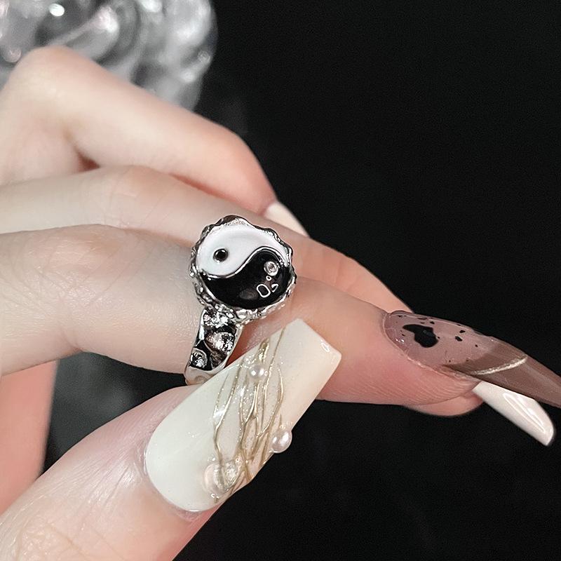 Retro Texture Two-Color Imitation Tiger'S Eye Stone Open Ring Niche Light Luxury High-End Sense Stacked Wearing Personalized Ring Woman