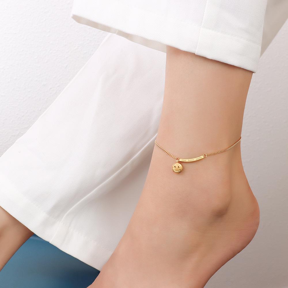 Smiley Face 18K Gold Plated Anklet - Fashionable Titanium Steel Beach Accessory