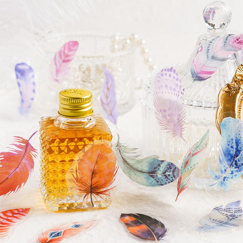 Office School Supplies PET Sticker Pack Feather Book Series Retro Waterproof Handbag DIY Collage Decoration Materials