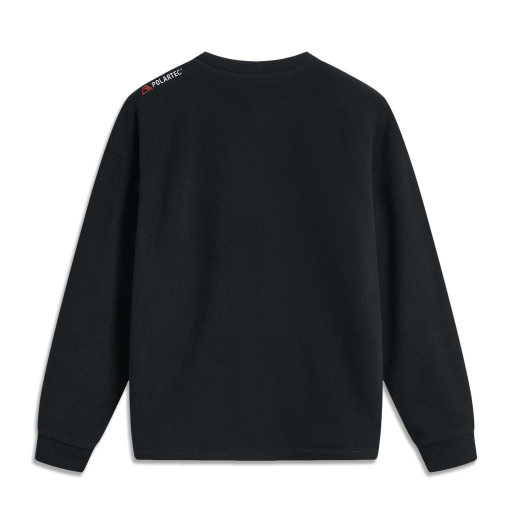 Li Ning Sports Lifestyle Series Round Neck Solid Color Fleece Warm Pullover Sweatshirt Men sweatshirt Black AWDU885-2