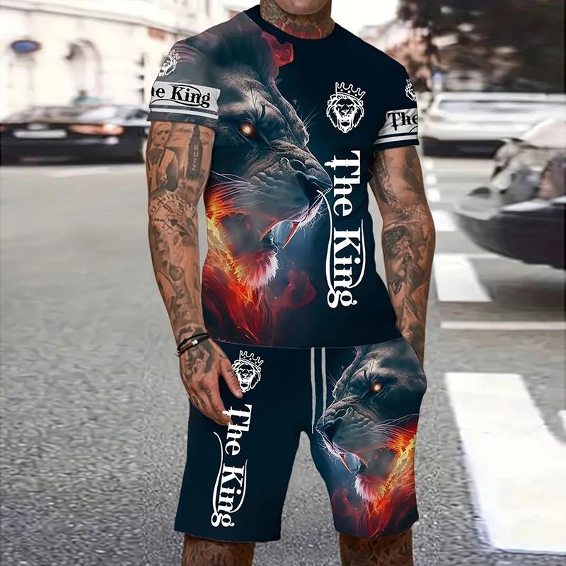 Fashion Men's Sportswear Suit Printed Tiger Pattern Oversized Men's Top Y2K Style Breathable Fresh Short Sleeve Shorts Suit