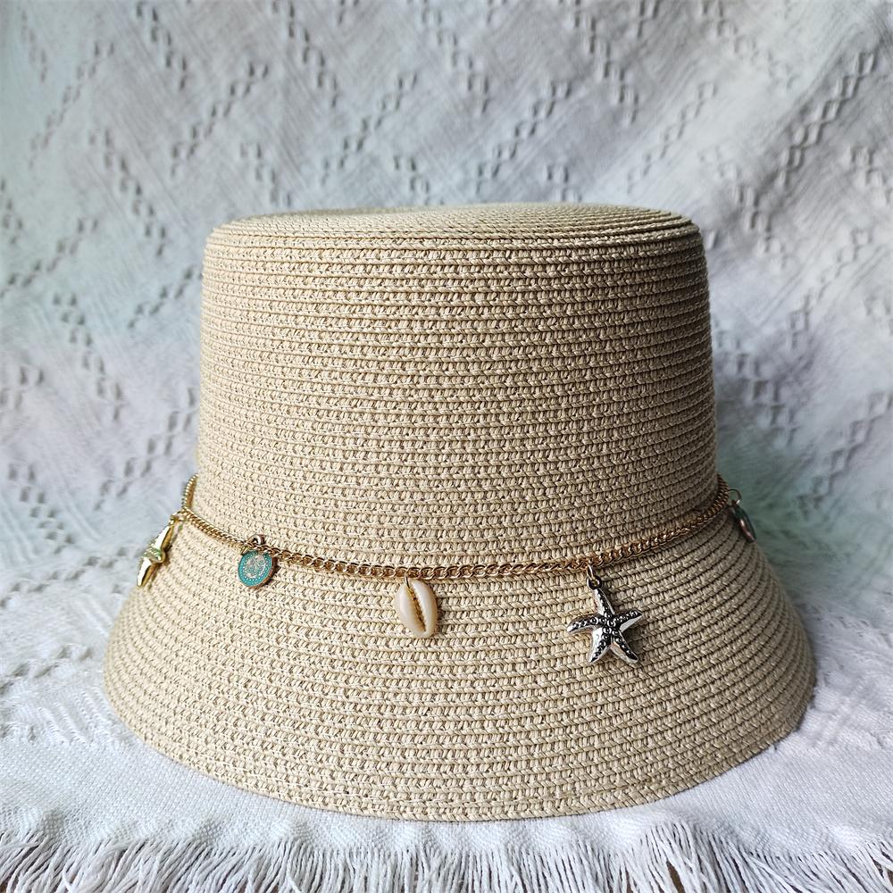 Summer Straw Hat For Women Men Fashion Chain Accessories Bucket Hat Beach Hat Uv Resistant Sunshade Hat