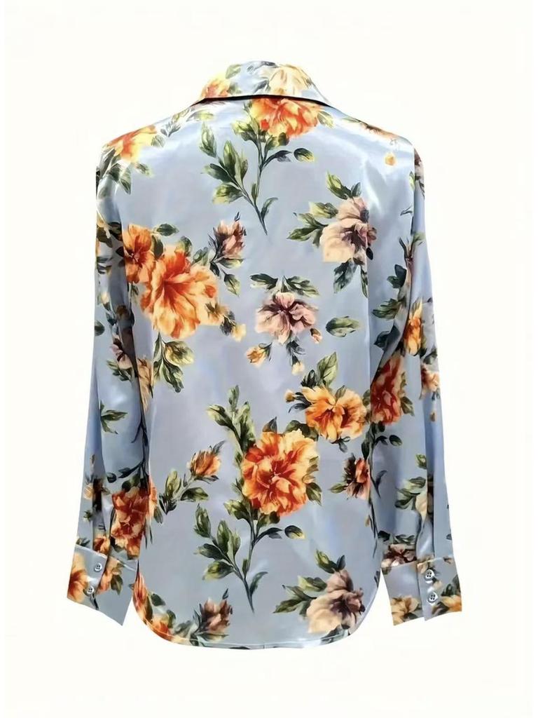 2026 Women's European & American Floral French-Look Long Sleeve Shirt