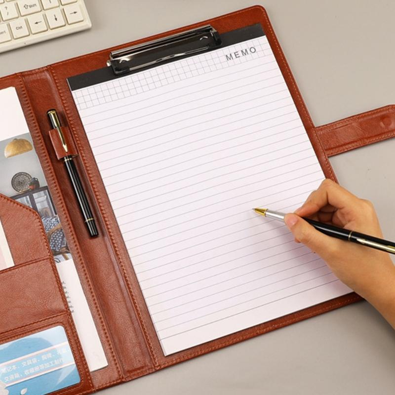 Business Conference Folder Leather Clipboard Folder Letter Size Document Folder with Card Pocket Storage Pocket Pen Slot
