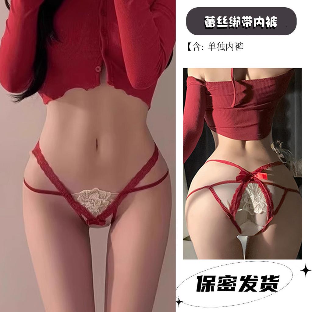 Sex underwear hollow temptation lace-up thong sexy pure lace cross bow underwear new