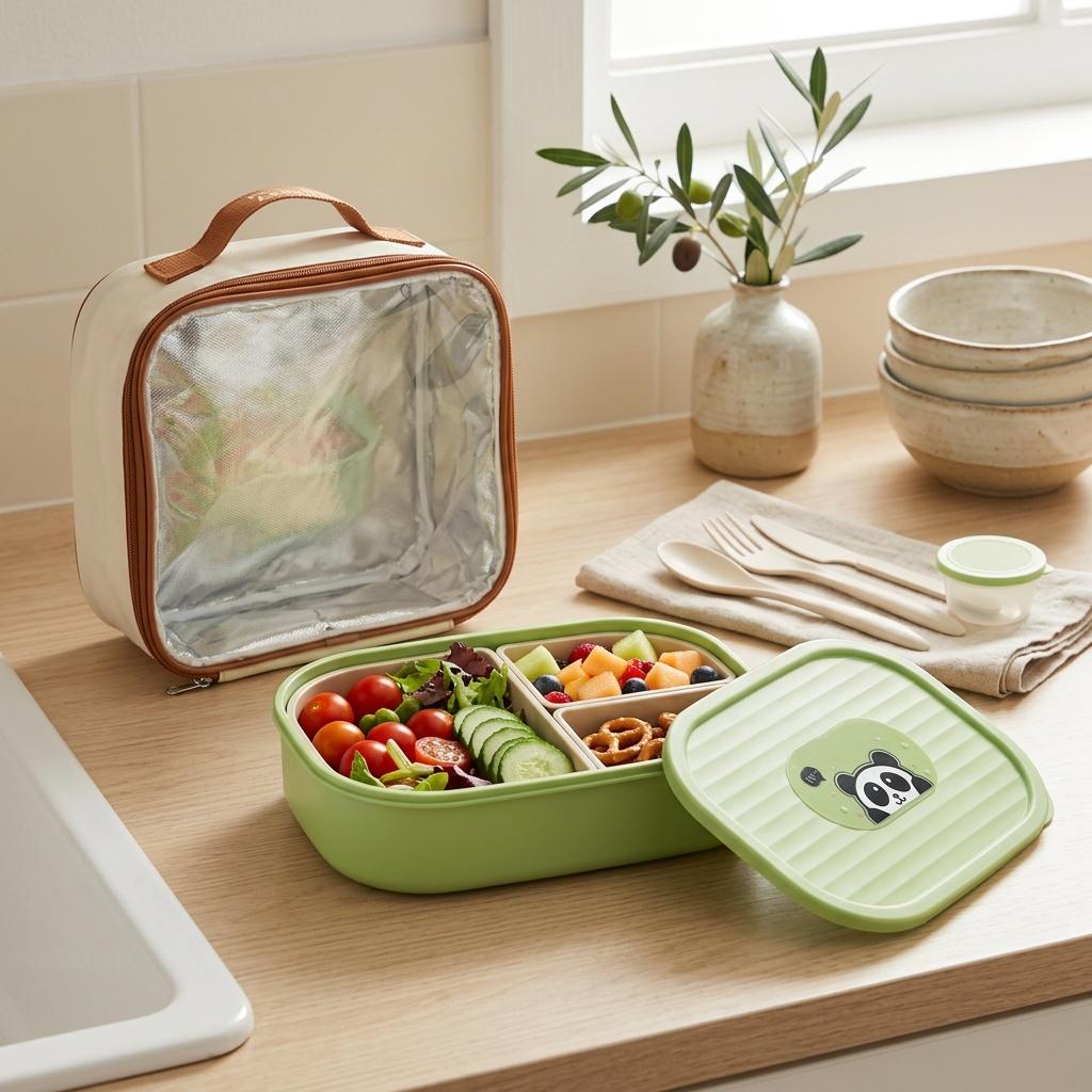 Cute Kids Bento Lunch Box Set Detachable 3 Compartment Plastic Meal Prep Food Storage Containers Microwavable Portable Snack Box