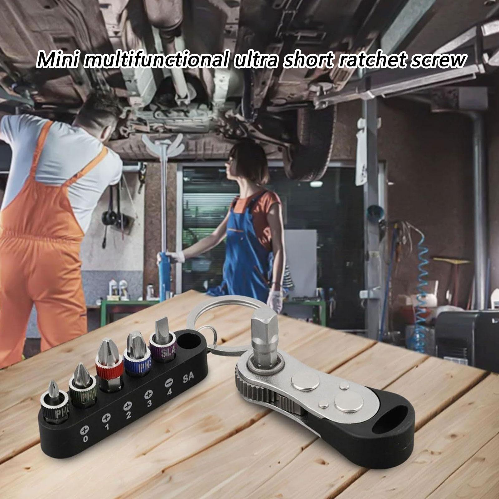 

Short Ratchet Screwdriver With Multiple Bit Ergonomic Grip Compact Steel Tool For Confined Space Maintenance And DIY синий