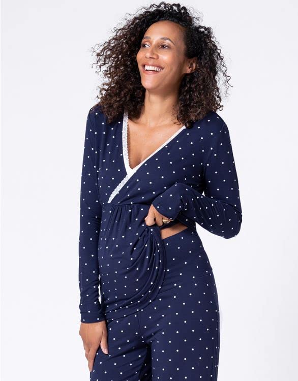 Pajama Imetamis Rasedus Pajama MARTAH Tumesinine Täpiline XS [Seraphin] Komplekt, Komplekt, Naiste