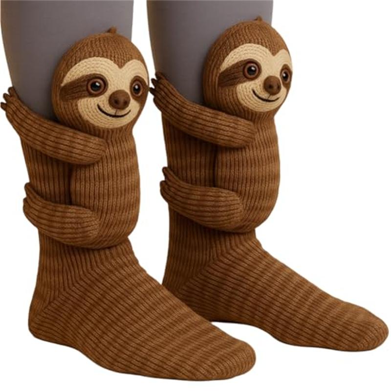 1 Pair [Animal Socks] Sloth Funny Double-Layer Cotton Socks -3D Cute Animal Plush Socks for Themed Parties, Gifts, Casual Attire