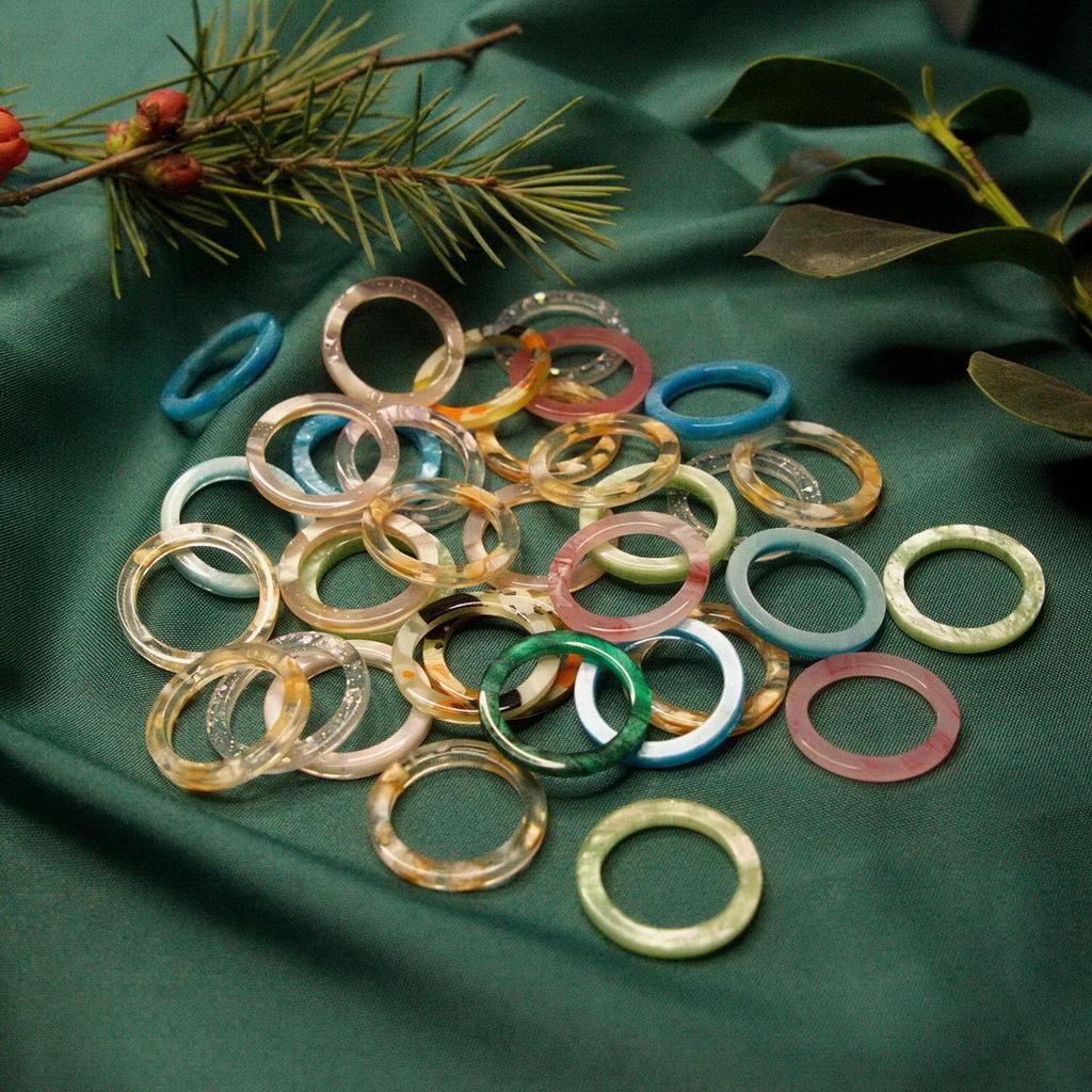 New Simple Vintage Colourful Transparent Resin Acrylic Geometric Square Round Ring Set For Women Charm Jewelry Gift