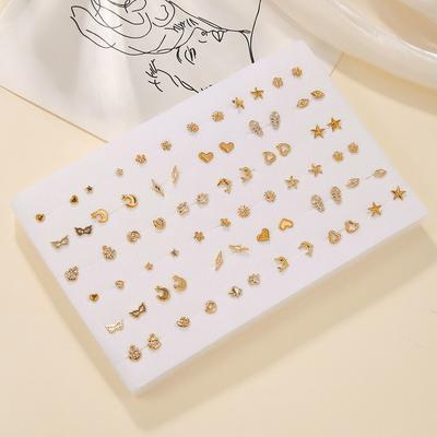 Fashion Geometric 36 Pairs/Lot Mixed Styles Small Stud Earrings For Women Lady Starfish Dolphins Moon Jewelry Party Gifts