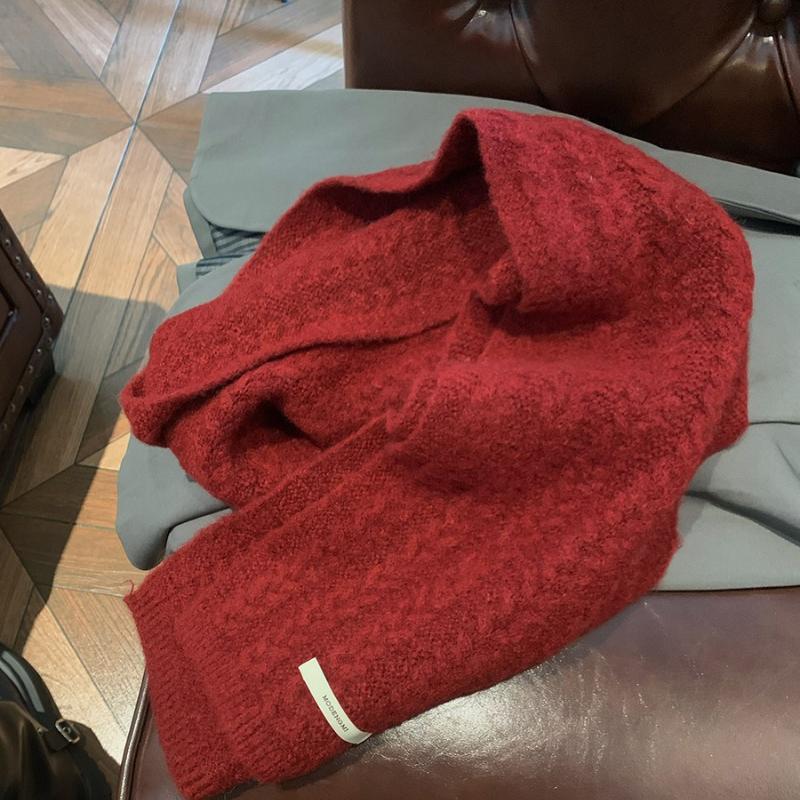 Wool Blend Knitted Soft Thickened Twisted Solid Color Scarf Women Autumn Winter Versatile Couple Neck Wrap