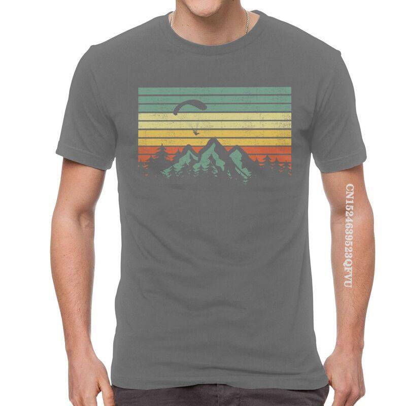 Herren Vintage Gleitschirmsegel Über Bergen T-Shirts EMO Männer Gleitschirmflieger Paramotor Liebhaber T-Shirt Baumwolle Übergroßes T-Shirt