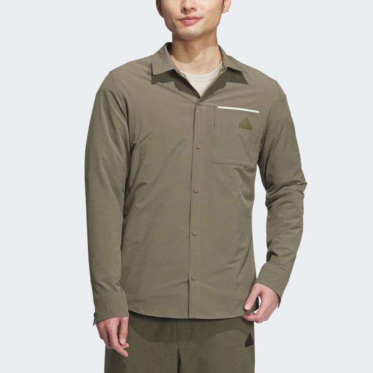 Adidas Business Casual Pocket Shirt With Color Block Details And Logo Men Shirts Rock-Olive-Green JE8599