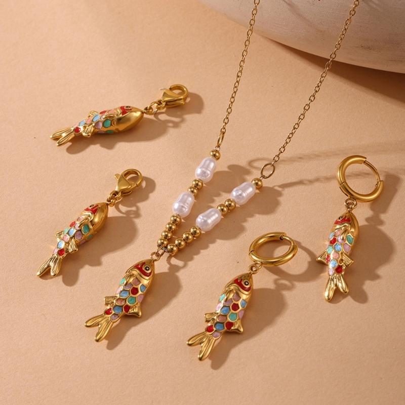 Elegant Pearls Fish Pendant Necklace In Silver Or Gold For Daily Wear And Gift Giving