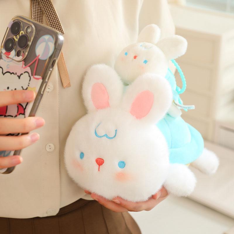 Cartone animato adorabile coniglio tartaruga peluche tira il filo coda scodinzolante peluche portachiavi borsa ciondolo portachiavi auto regalo di compleanno per ragazza