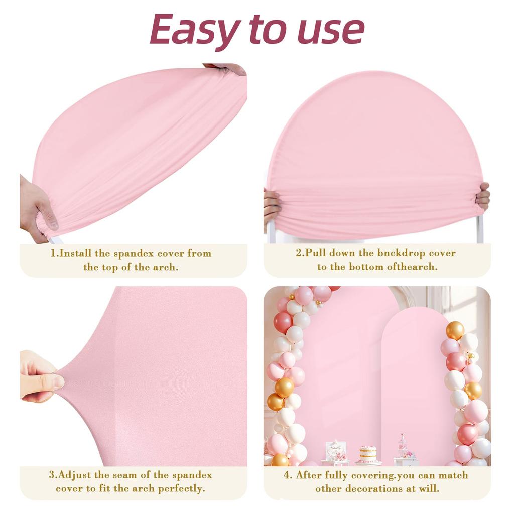 7.2FT 6FT Arch Pink Arch Backdrop Cover Arch Covers Set of 2, Double-Layer Arch Stand Cover for Baby Shower Birthday Party