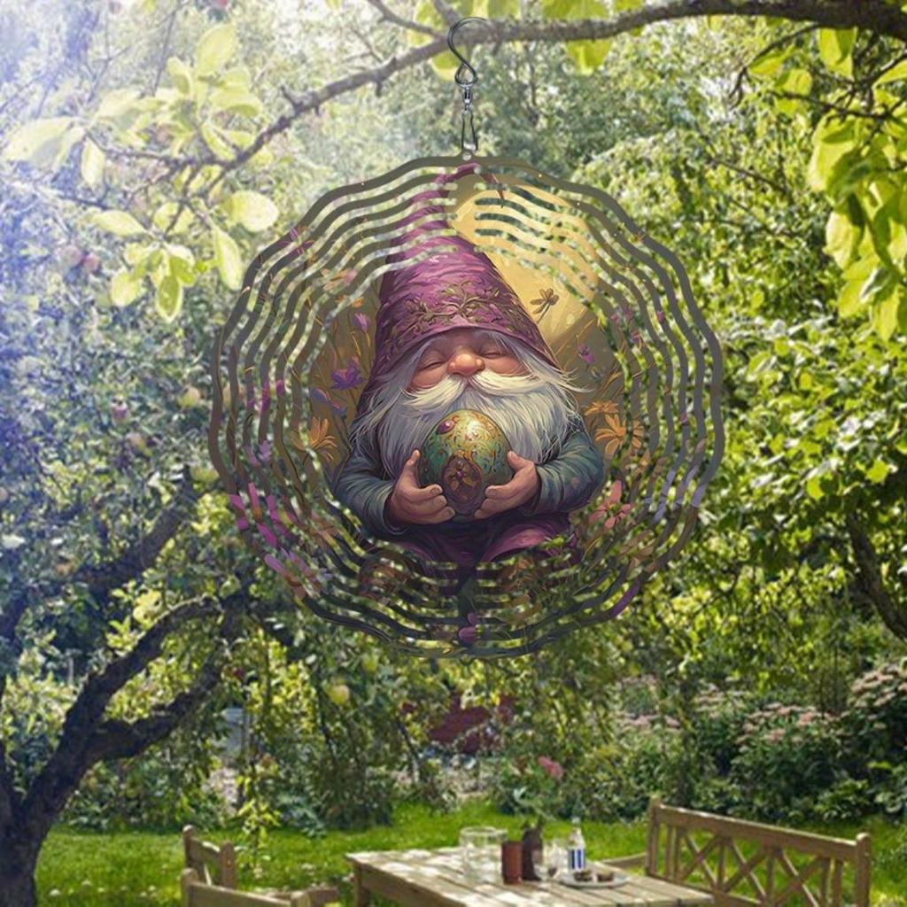 Purple Cloaked Gnome 3D Metal Wind Chime Moonlit Flower Design Outdoor Hanging Decor for Garden Home Wedding Christmas Gift