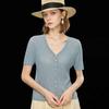 Mistway V-Ausschnitt Strick-T-Shirt aus Tencel-Leinen-Mischung