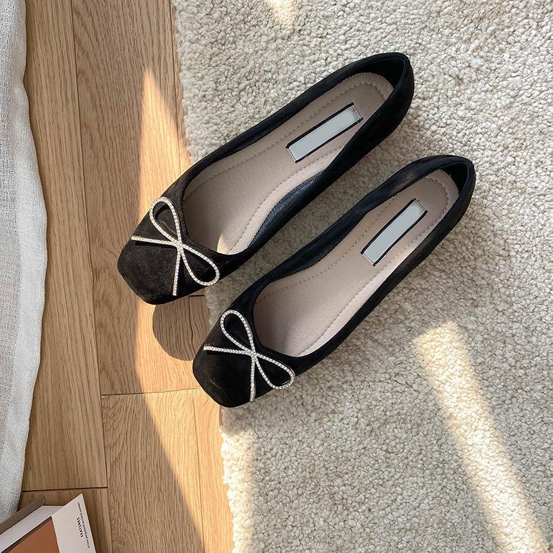 

Fashion Flat Shoes Women s Spring Autumn New 2025 French Square Toe Bow Casual All-match Black Pumps Mules Ladies shoes Plus Size 43 44 42