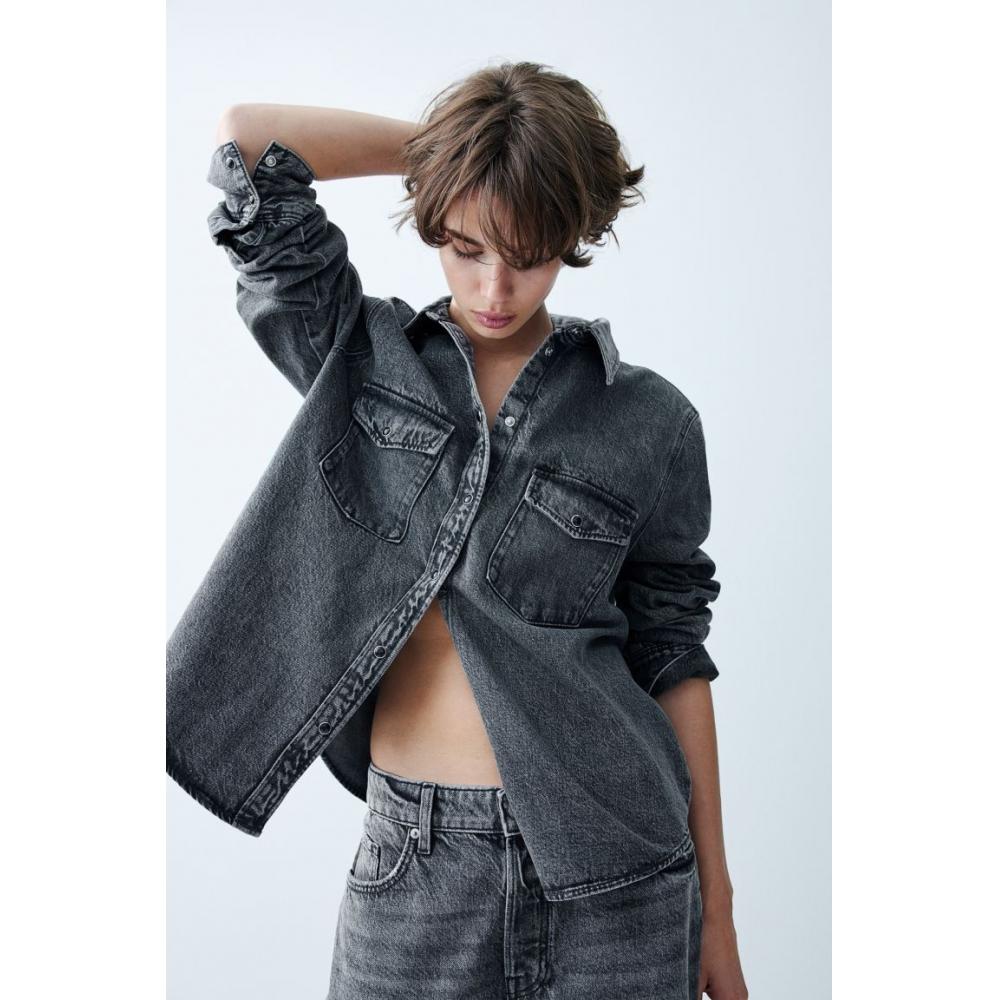 

Джинсовая рубашка HM темно-серый деним