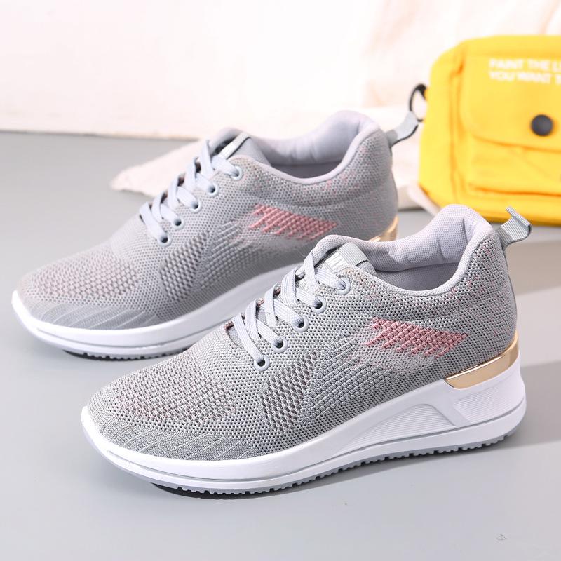 Shoes women's new wedge heel women's shoes platform shoes breathable and comfortable fly-woven mesh shoes casual sports shoes