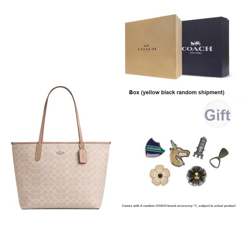 Coach City 33 Classic Monogram Snap Closure Tote Bag Women tote bags Gray Brown CV976-SVPWH