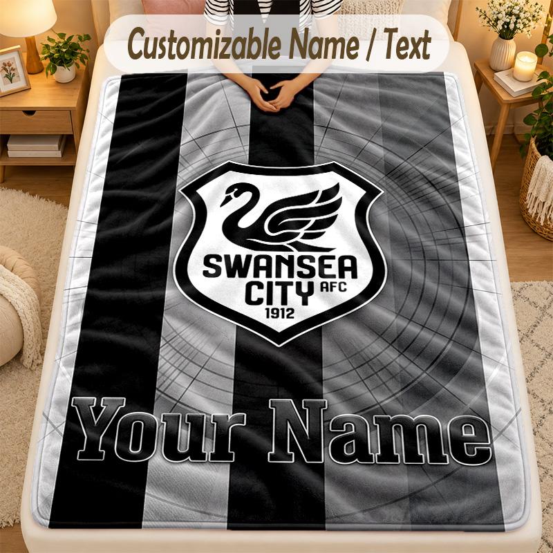 Flannel BlanketSwansea City FC Custom Name Text Personalized Soft Warm Throw Blanket Home Decor Gift