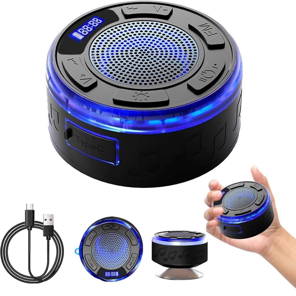 IPX7 Shower Speaker With RGB Lights & LED Display, Bluetooth Speaker With Detachable Suction Cup, 360° Clear Sound, Portable For Home & Travel