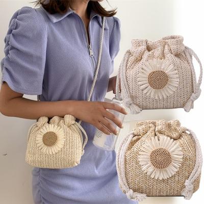 Ručne tkaná taška cez rameno Bohemian Sunflower Summer Vacation Beach Bag Girl Vintage taška cez rameno