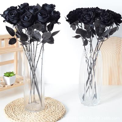 10 Stück Künstliche Rosen Falsche Biegsame Stielrose mit Realistischem Schwarz Dunkel