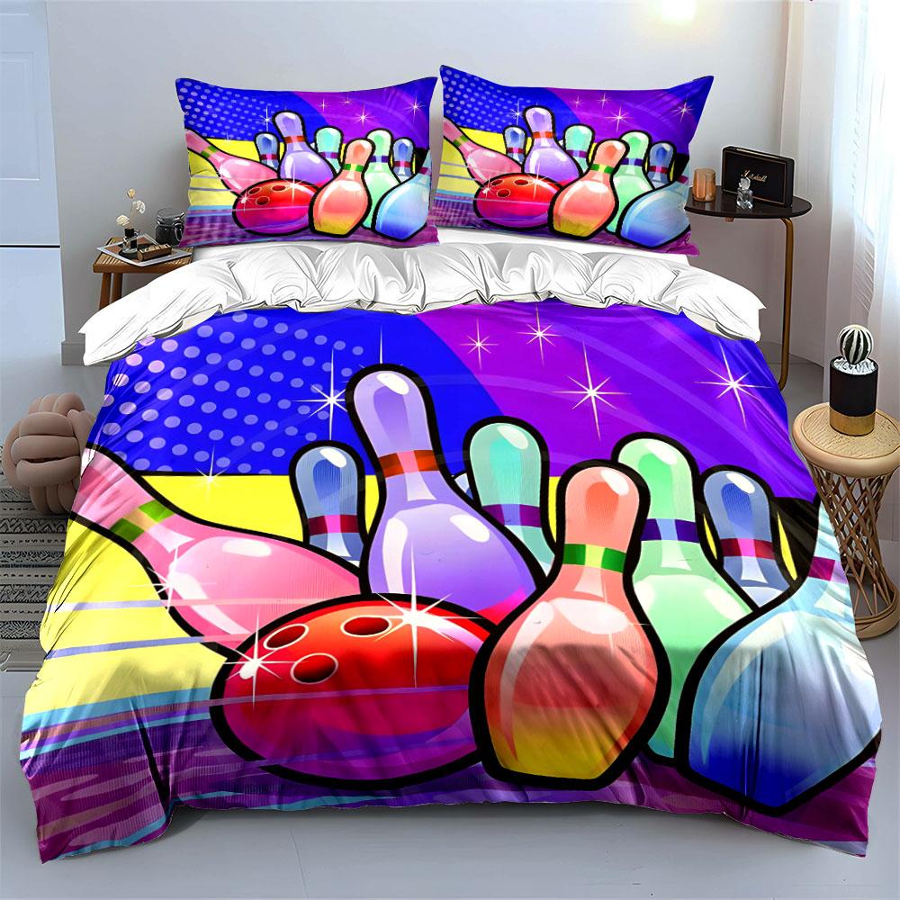 Colorful Bowling Set For Recreation Multiple Sizes Kid'S And Adults' Bedroom Exquisite 3Pc Bedding Set, Gift