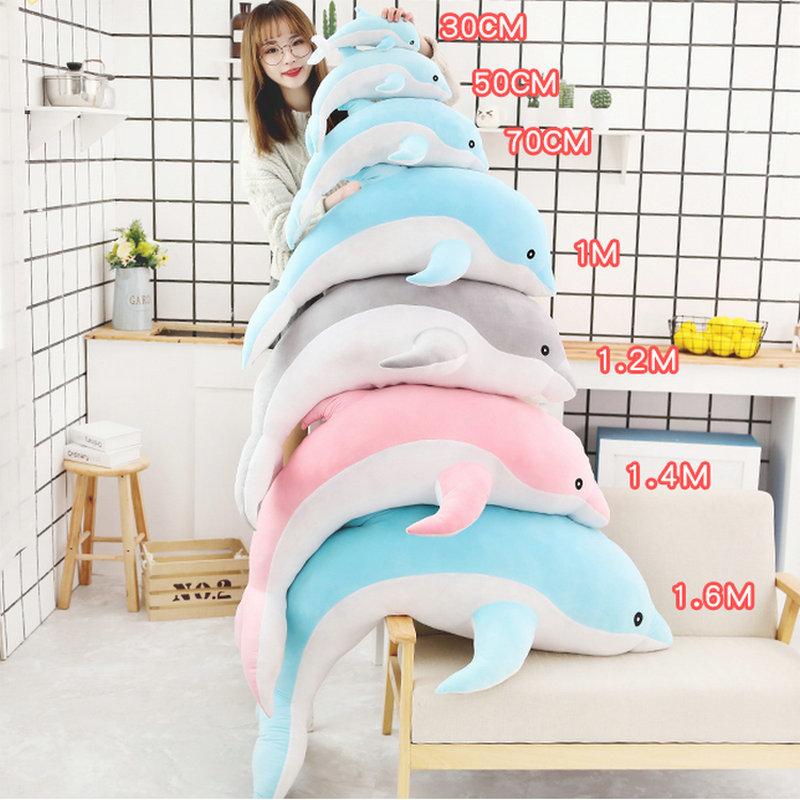 160cm Lovely Dolphin Plush Toys Cute Stuffed Down Cotton Animal Pillow for Children Kids Birthday Christmas Present