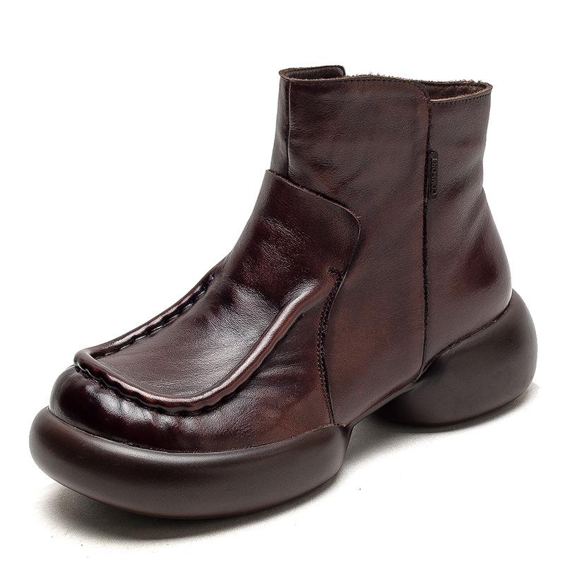 Fashion GKTINOO Round Toe Short Boots 2025 Autumn Winter Warm Genuine Leather Zip Retro Versatile Women Soft Sole Platform Shoes