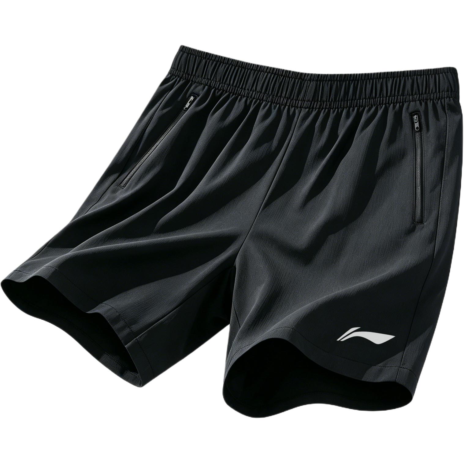 Li-Ning Summer Sports Fitness Five-Point Shorts Casual Trendy Simple American Style Shorts Men shorts Black AKSW611 S