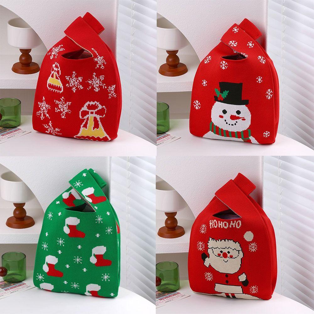 Fashion Reusable Christmas Knit Handbag Shopping Bags Weaving Handbags Handmade Wrist Bag Gifts Bag Snowflake Tote Bag