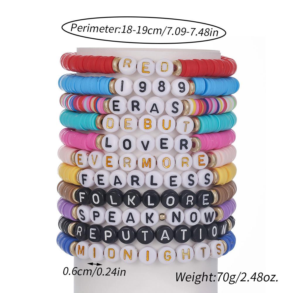 Taylor Swift Fan Colorful Soft Clay Bracelet Set - Handmade English Name Jewelry for Women