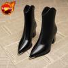 Fashion Autumn Winter Fleece-Lined Booties Heeled Ankle Boots for Women Leather Pointed Toe Woman Short Shoes Trend 2025 Goth Hot Boot