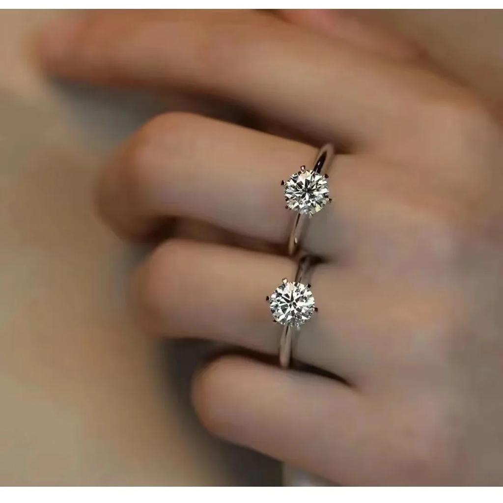 Solitaire ring Real 925 silver 1ct Moissanite cz Engagement Wedding Band Rings for women Bridal Statement Party Jewelry