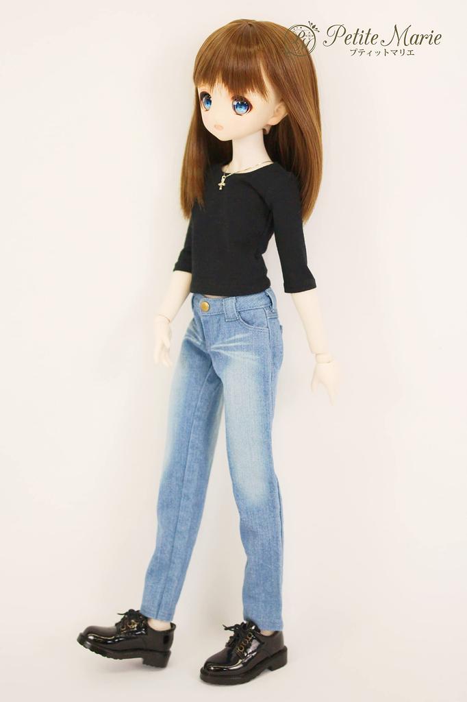 Petite Marie Boyfriend Light Stretch Compatible with BJD Dolls Jeans, Blue, KOJIMA-processed, Low-Rise, Roll-Up, Denim, Vintage-Finish, 1/3 Scale,