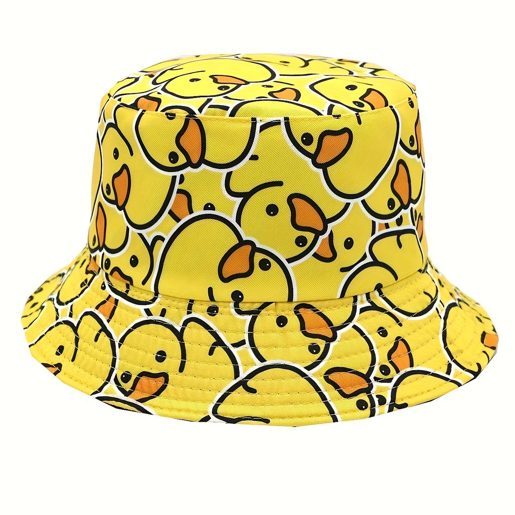 Summer Fisherman Hat Double Sided Yellow Travel Duck Bucket Hats Sunshade Anti-UV Breathable Reversible Foldable Beach Hat