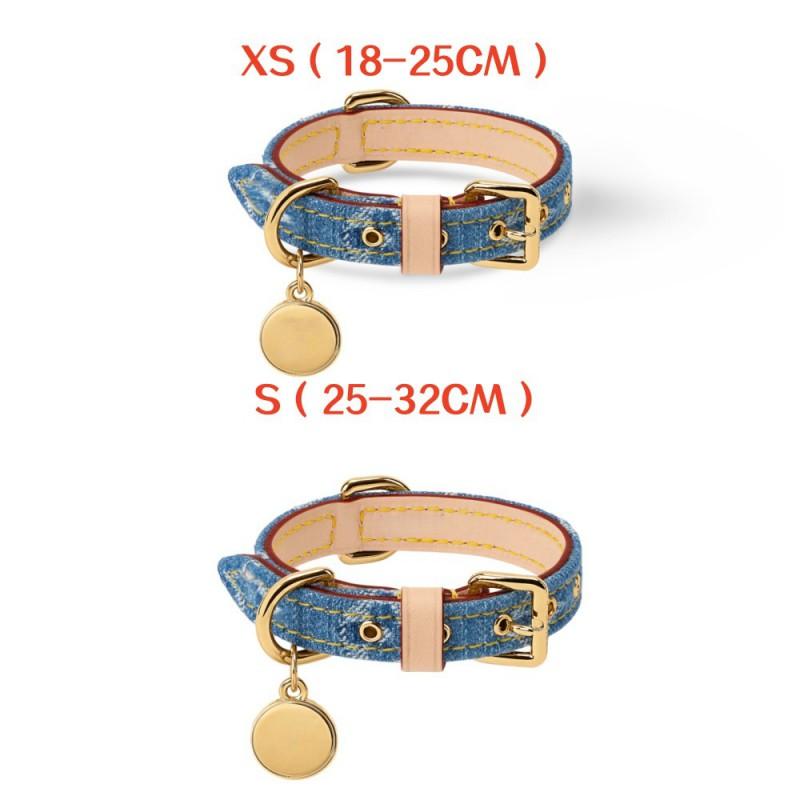Luxury Denim Monogram Dog Collar Adjustable Leather Pet French Bulldog Dachshund Cat