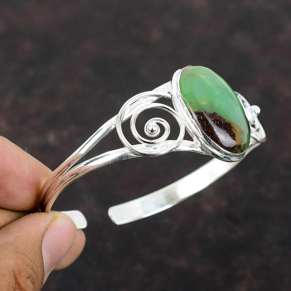 Boulder Chrysoprase Bangle 925 Sterling Silver Cuff Bracelet Gemstone Bangle Handmade Jewelry Adjustable Bangle Unique Jewelry Gift For Her