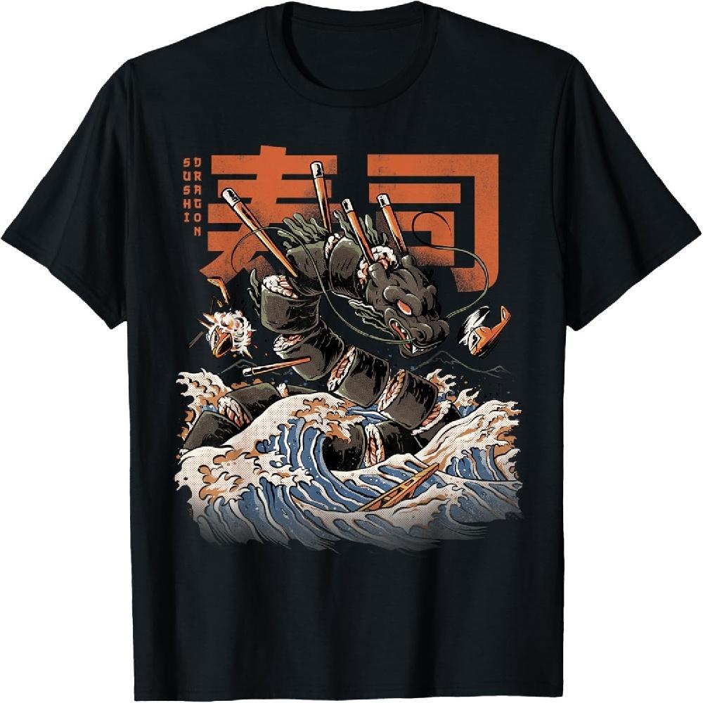 

Great Sushi Dragon Japanese Food Kawaii Dragon Anime T-Shirt XXXXXL чёрный