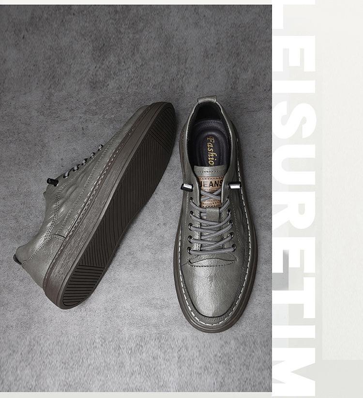 Men's Large Size Leather Casual Sneakers - Spring/Summer Breathable Cowhide with Soft Sole