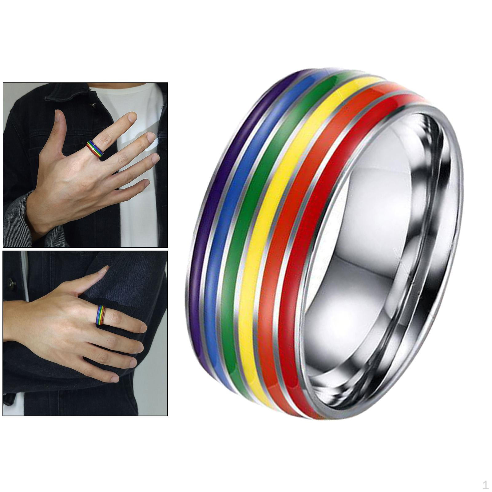 

- Емальована нержавіюча сталь з райдужним покриттям для чоловіків і жінок 8 мм Гей US 11 Size 20.7mm_Rainbow