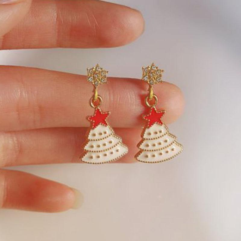 1 Pair of Fashion Christmas Earrings, Christmas Tree Women's Pink Zircon Exquisite Snowflake Hook Earrings Fashion Festival Snowflake Snowman Earrings