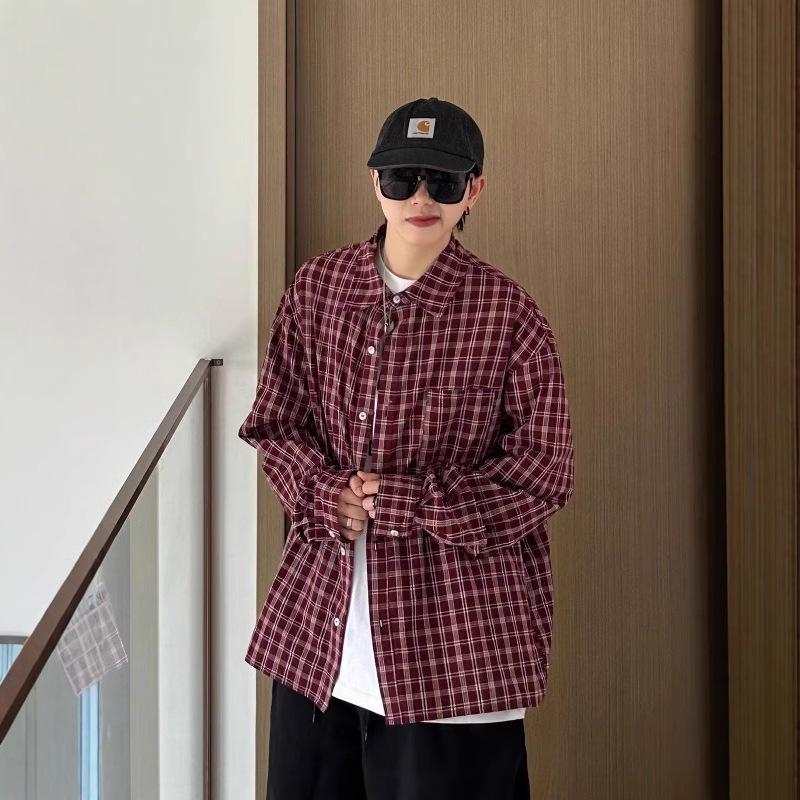 

Red Plaid Long Sleeve Casual Shirt - American Retro Streetwear Medium червоний